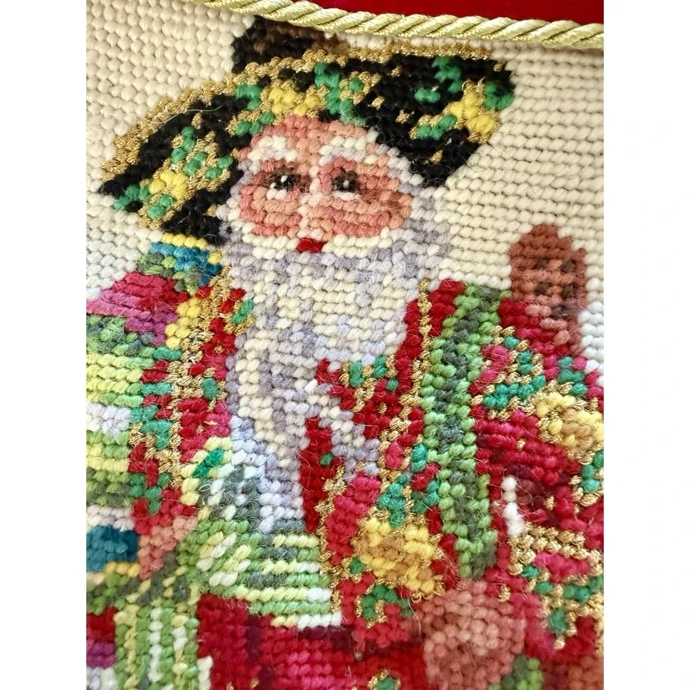 Dillard's Needlepoint Hand Embroidered Christmas Mexican Sombrero Santa Vintage